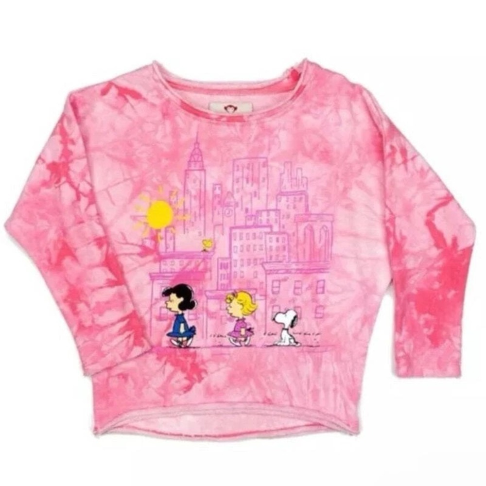 APPAMAN X PEANUTS SLOUCHY SWEATSHIRT  Light Pink Tie Dye  Girls Size 5‎  NEW!!
